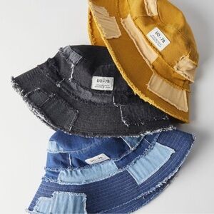 Urban Outfitters UO-76 frayed patched black denim bucket hat